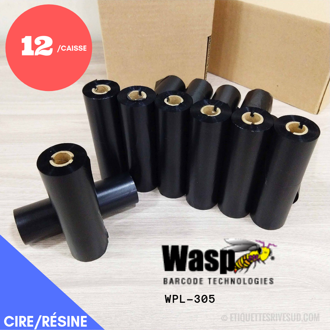 etiquettes-rive-sud,Ruban de cire/résine noir WASP 4.33" x 820' wpl305